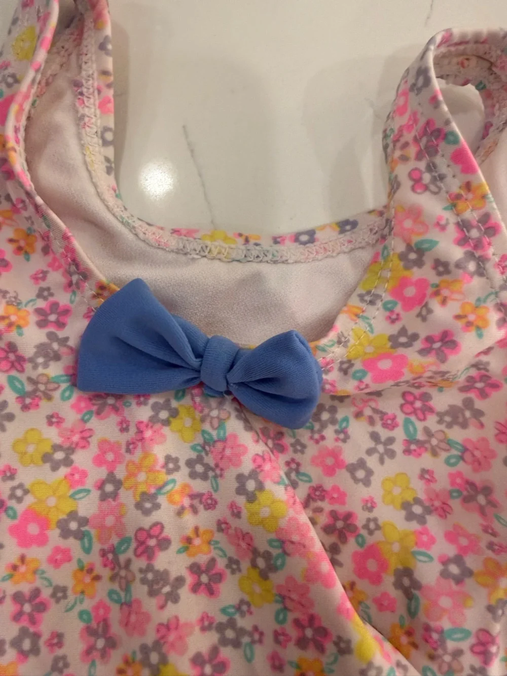 Girls’ Blue & Pink Floral Ruffled Swimsuit | Adorable Summer Swim